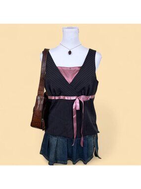 y2k pinstripe bow coquette office siren top